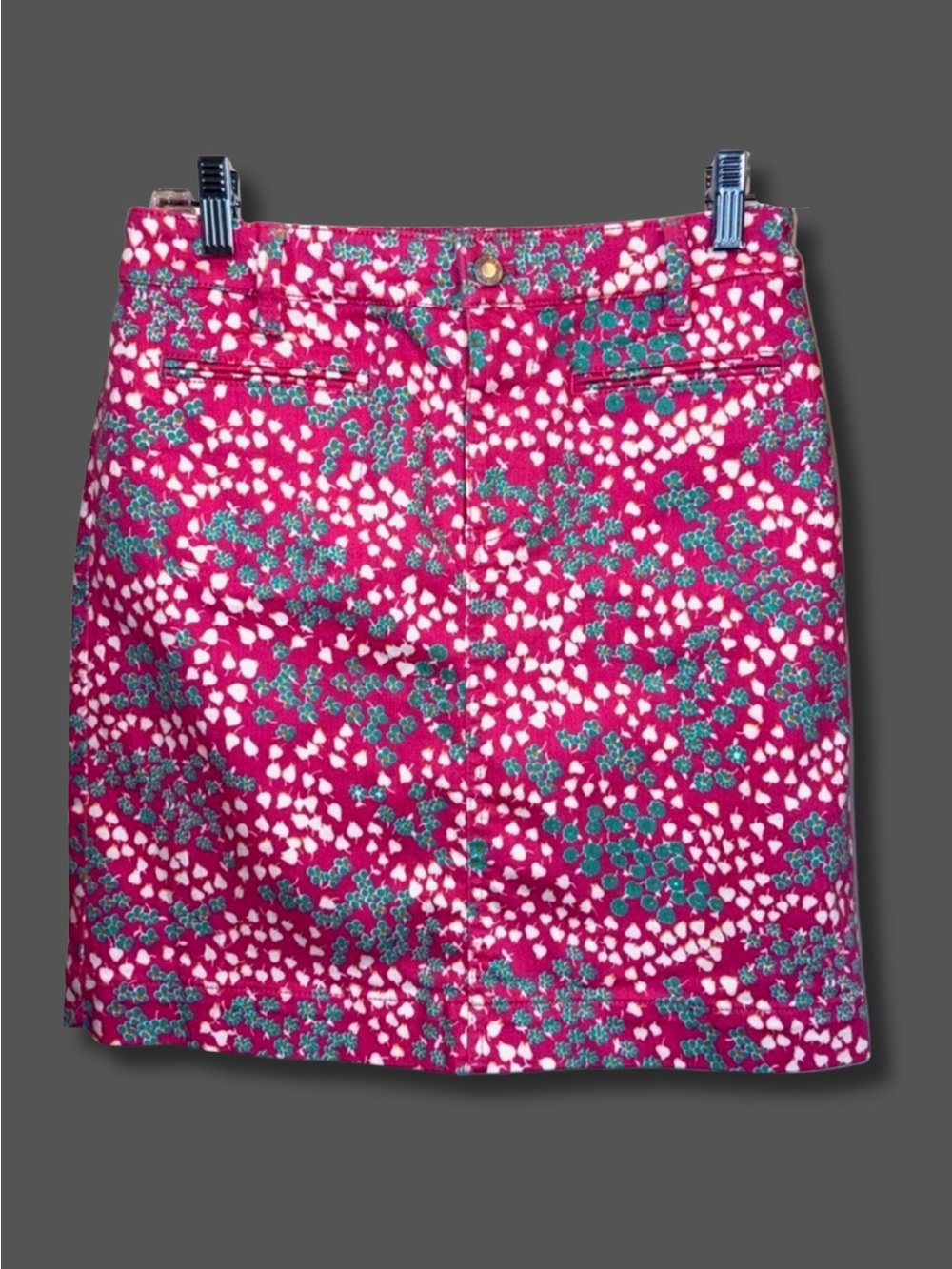 Talbots Floral Stretch Denim Skirt Size 2 Pink Green Cotton Pencil Skirt